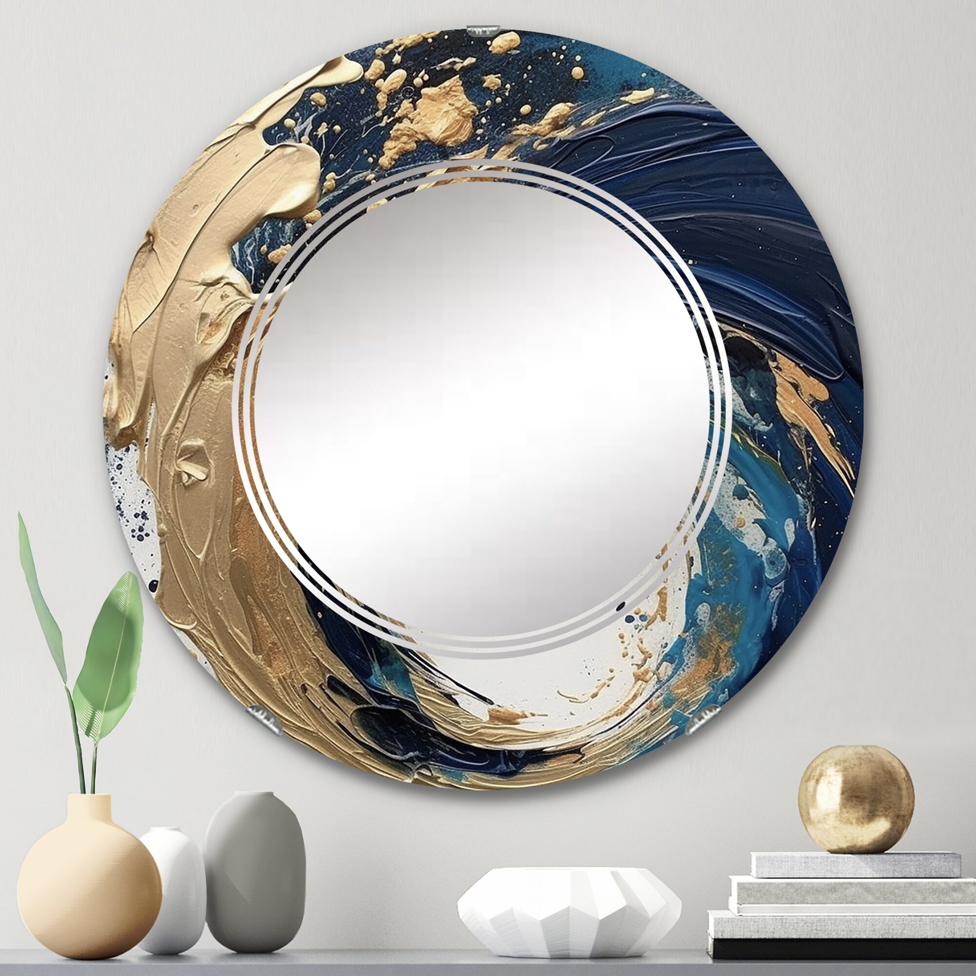 Designart "Blue and White Marble Dreams" Abstract Modern Wall Mirror ...